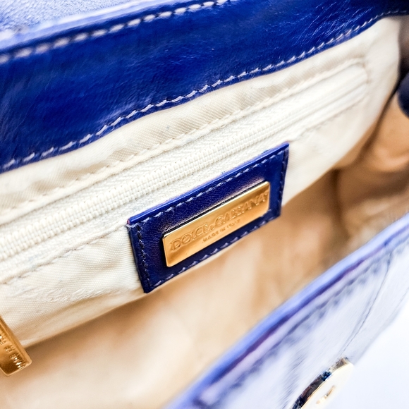 Dolce & Gabbana Blue Denim Print Patent Leather Designer Mind Shoulder Hand Bag - Picture 10 of 10